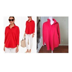 Pomander Place M/L Easy Polo Swing Sweatshirt Red Relaxed Boxy Casual Warm Top